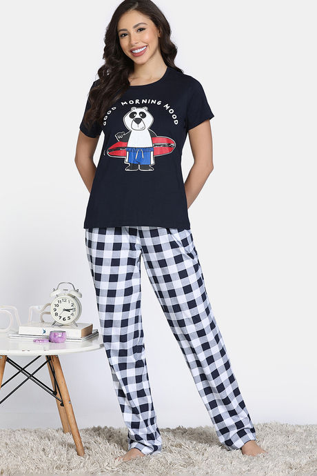 Zivame Farm Lore Knit Cotton Pyajama Sets - Estate Blue — image 2